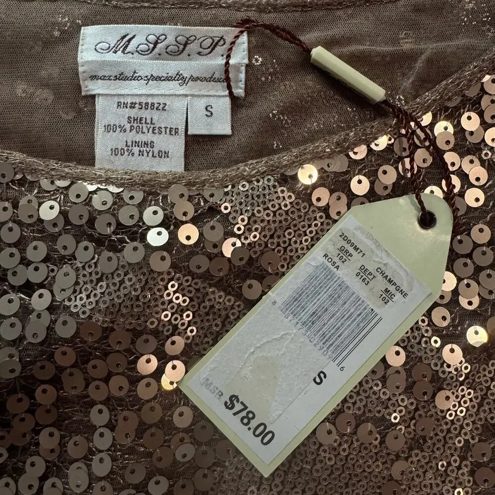 Max Studio Rose Gold Sequin Scoop Neck Glam Top Small - Picture 7 of 8